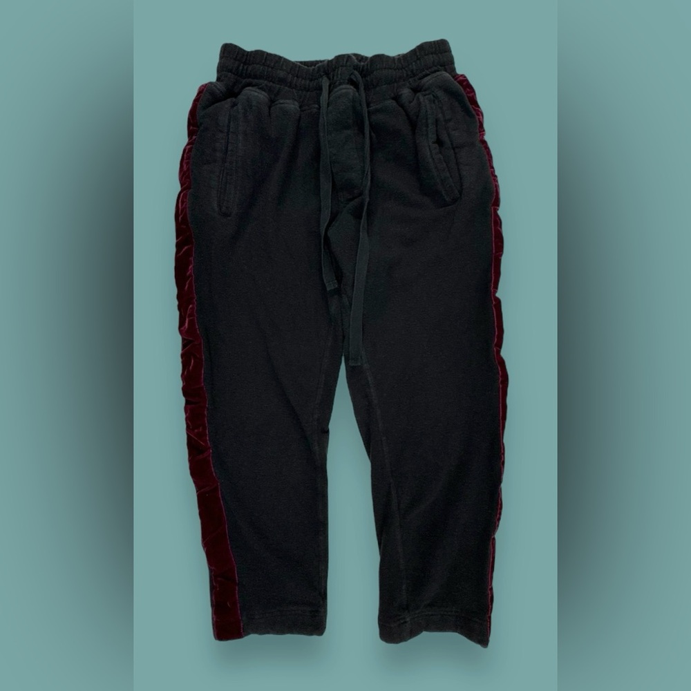 HAIDER ACKERMANN Black Velvet Stripe Side Sweatpants Sz S-M RARE Crop Wool Blend